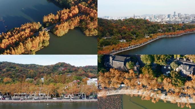 航拍杭州西湖景区秋天景象