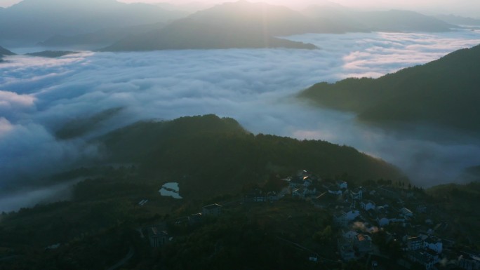 东阳天山村日出云海风光4K航拍