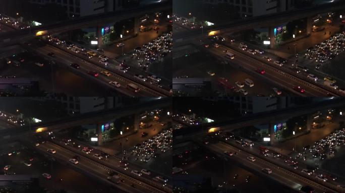 泰国曼谷的道路车水马龙下班高峰期交通拥堵