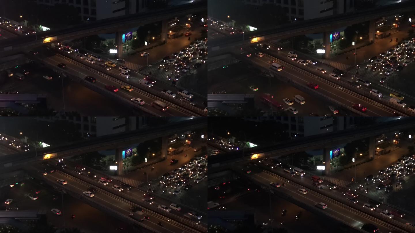 泰国曼谷的道路车水马龙下班高峰期交通拥堵