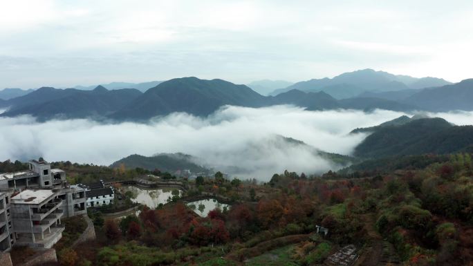 东阳市天山村云海风光4K航拍