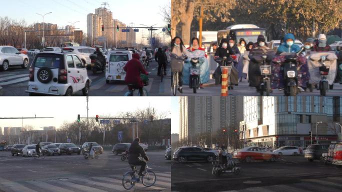 日出城市早晨清晨太阳升起街道车辆上班族