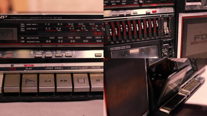 4K 老式卡带磁带双卡录音机素材