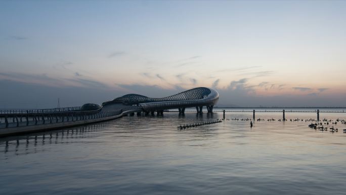 苏州太湖湾音乐喷泉，黄昏夜景4k延时摄影