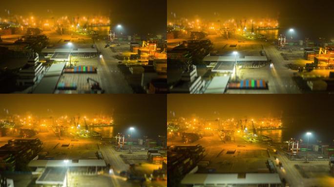 夜景时间照亮了深圳著名的工作港口航拍全景