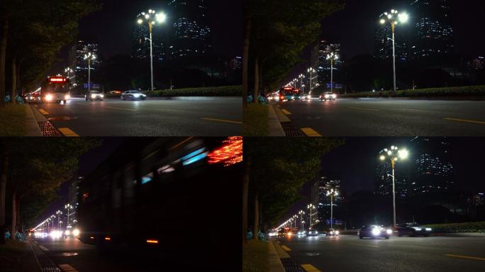 深圳夜晚交通车流街景城市夜晚交通路灯