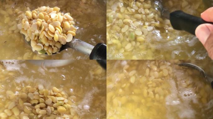 煮黄豆有机绿色搅拌煮沸腾