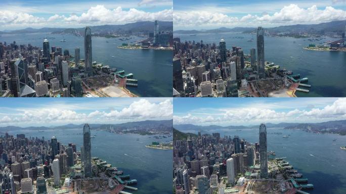 香港标志性摩天大楼城市拥挤的高楼海港全景