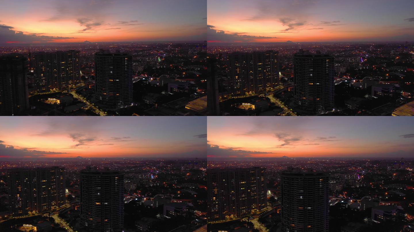 日落黄昏的班加罗尔城市景观空中全景