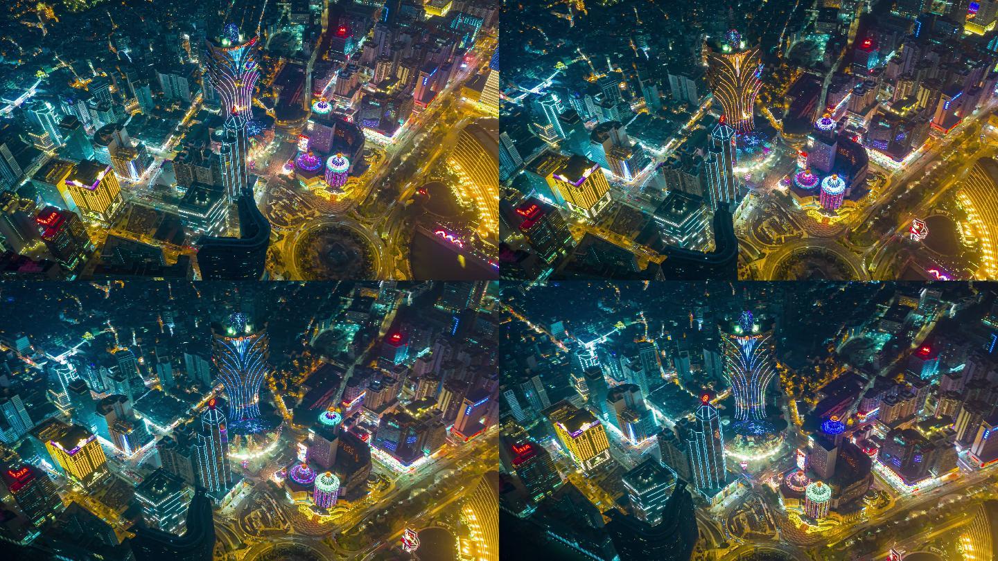 澳门城市的夜景和摩天大楼