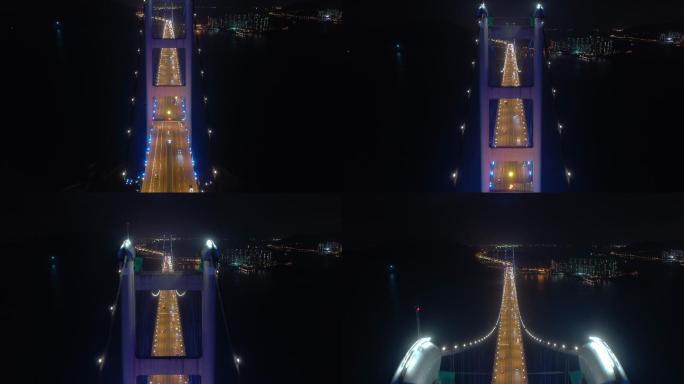 青马桥夜间鸟瞰图中国特区地标桥梁标志性大
