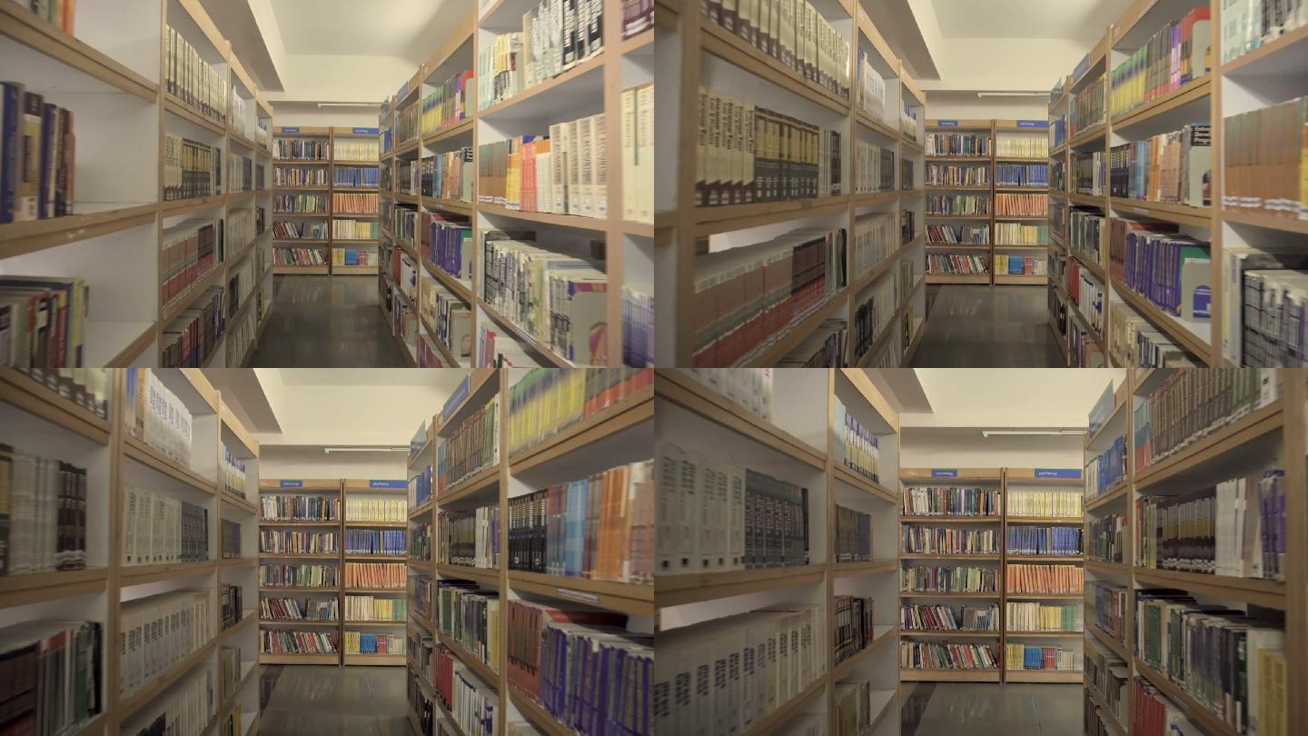 流畅的镜头穿过图书馆的不同部分。