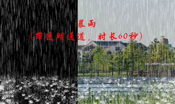 4K 带透明通道小雨+大雨+暴雨