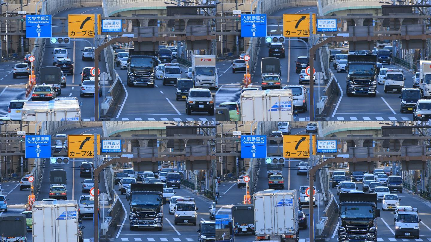 在东京奈日的八原路口，许多汽车
