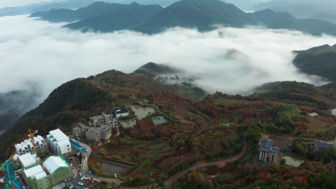 东阳市天山村云海风光4K航拍