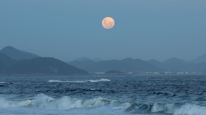 满月升起三亚厦门青岛风景海南海岛