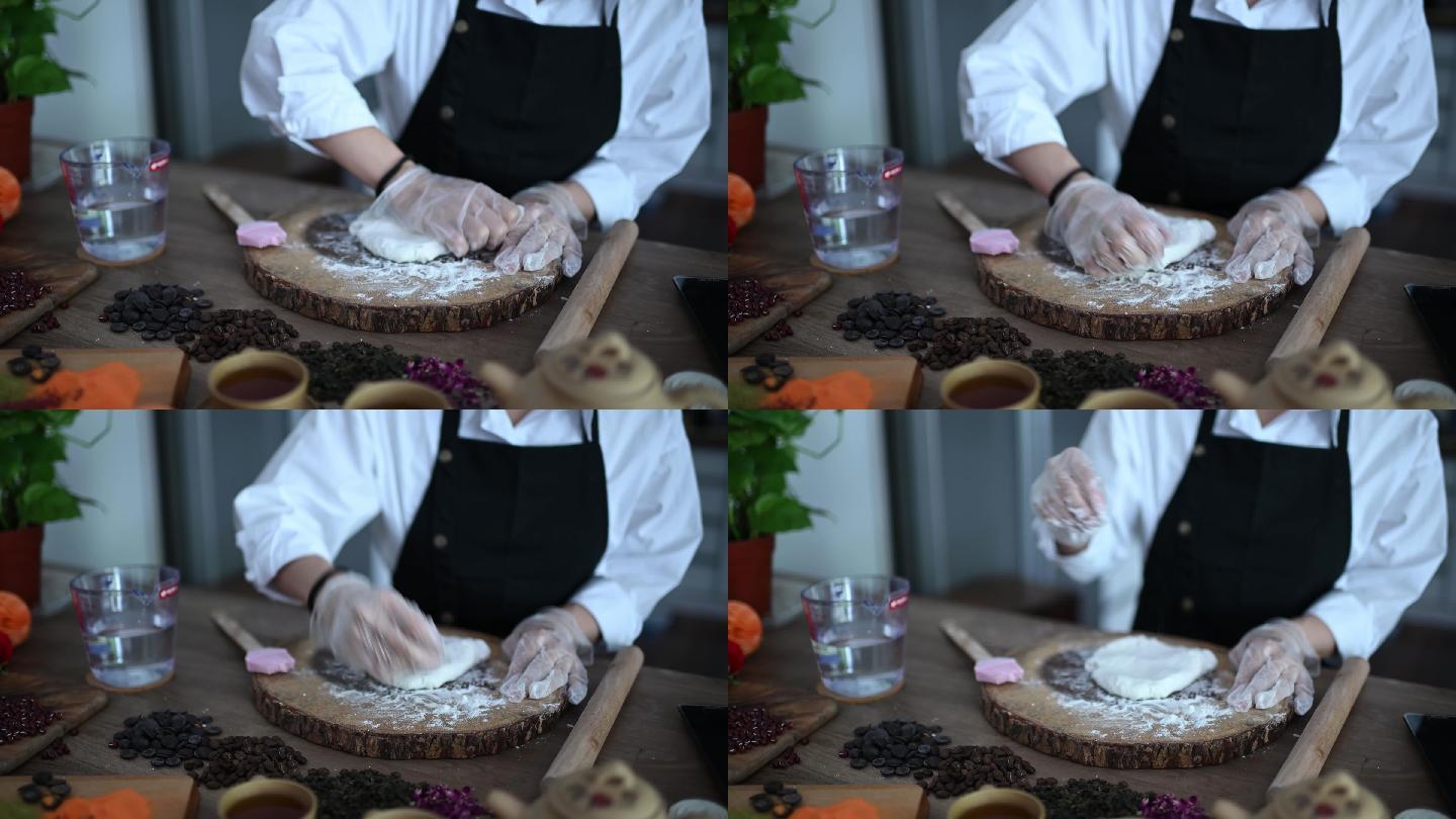 制作传统的中秋雪皮月饼