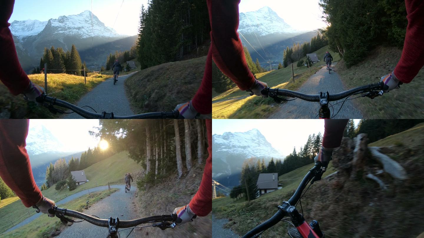 山地自行车运动极限森林雪山相机