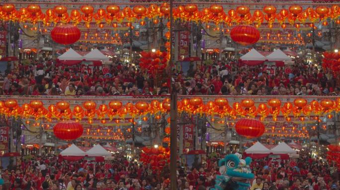 中国新年。舞龙舞狮庆祝过年实拍视频