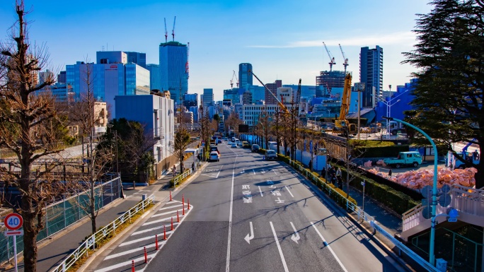 原宿的街道城市街道建设道路两边工地城市建