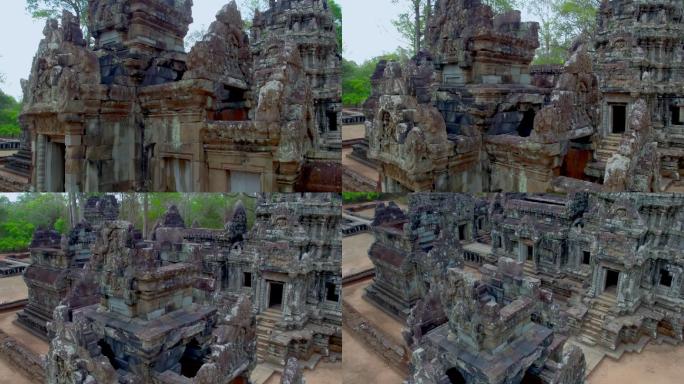 航拍柬埔寨吴哥窟的周萨神庙