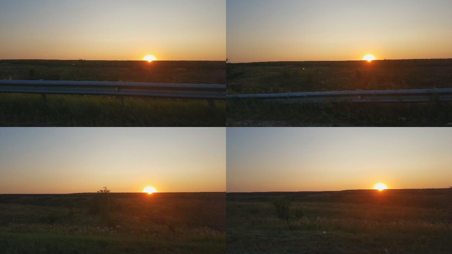 田野上美丽的日落空镜头空境通用素材视