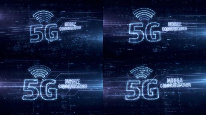 5G移动通信蓝色全息3d动画