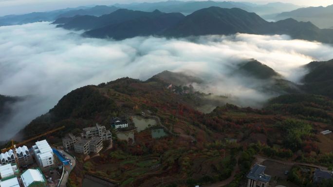 东阳市天山村云海风光4K航拍