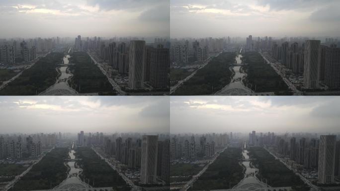 武汉城市暴雨来临航拍