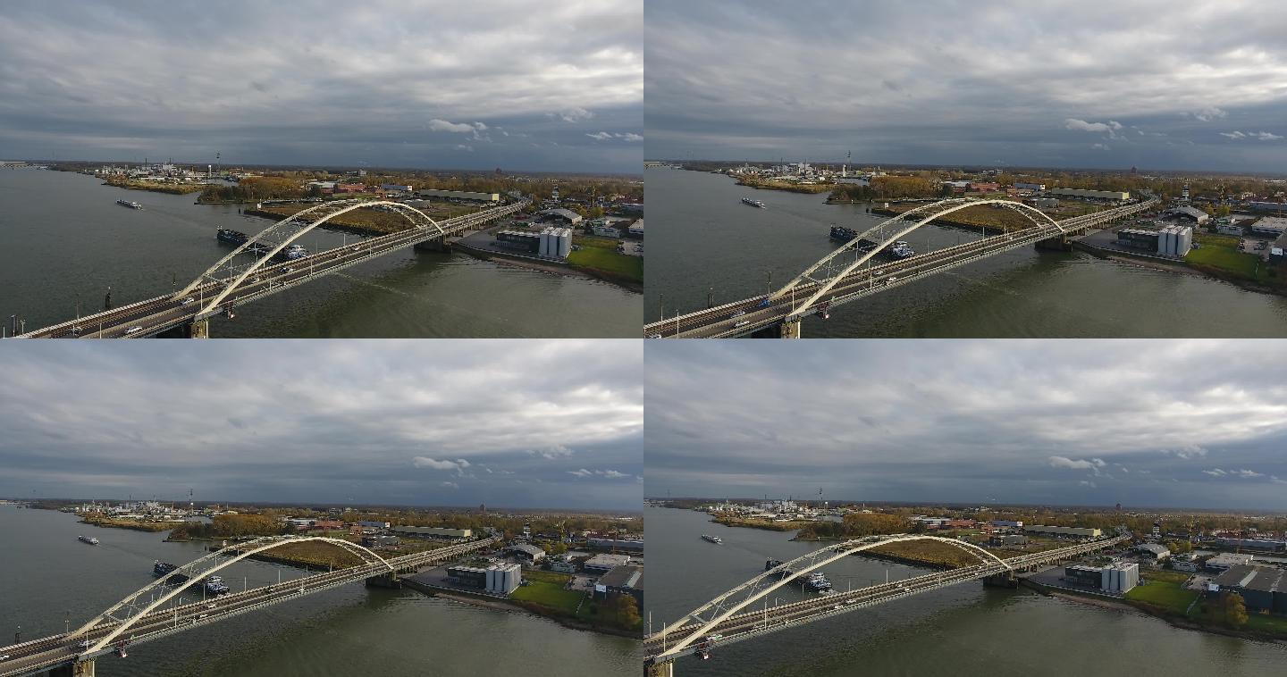 荷兰杜德雷赫特河上桥的鸟瞰图