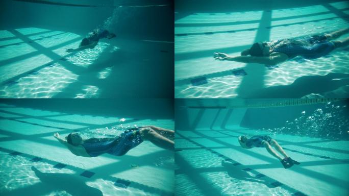 运动员开始练习仰泳。