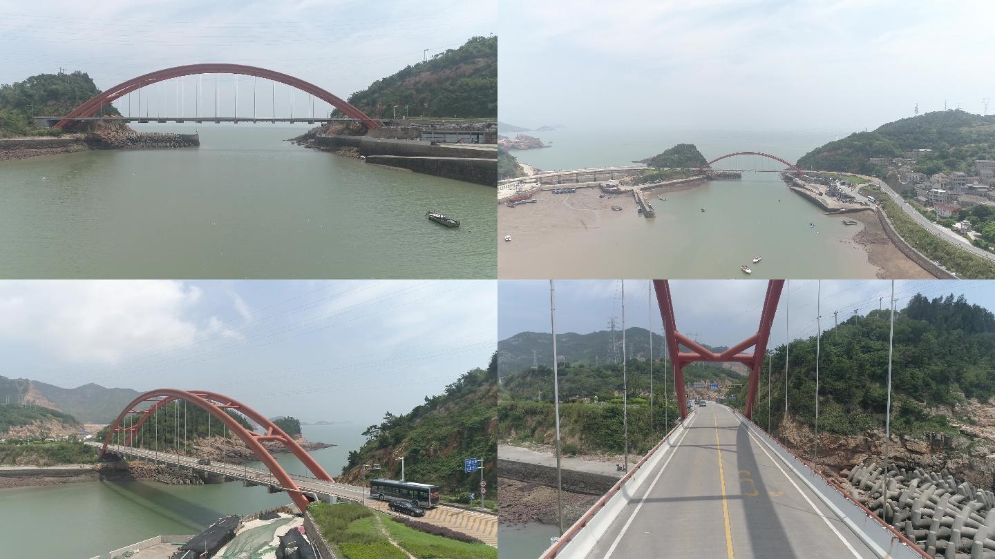 洞头花岗大桥车行沿岸车流公交车航拍4k