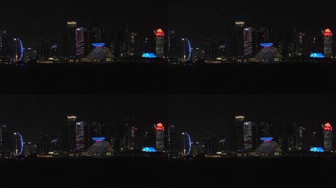 多哈西湾的天际线夜景