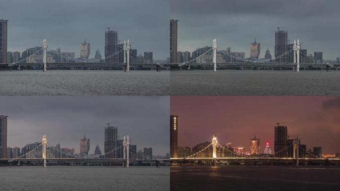 珠海白石桥观望澳门新葡京日转夜延时摄影