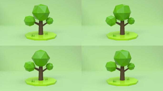 抽象运动树卡通风格的环境概念3d渲染