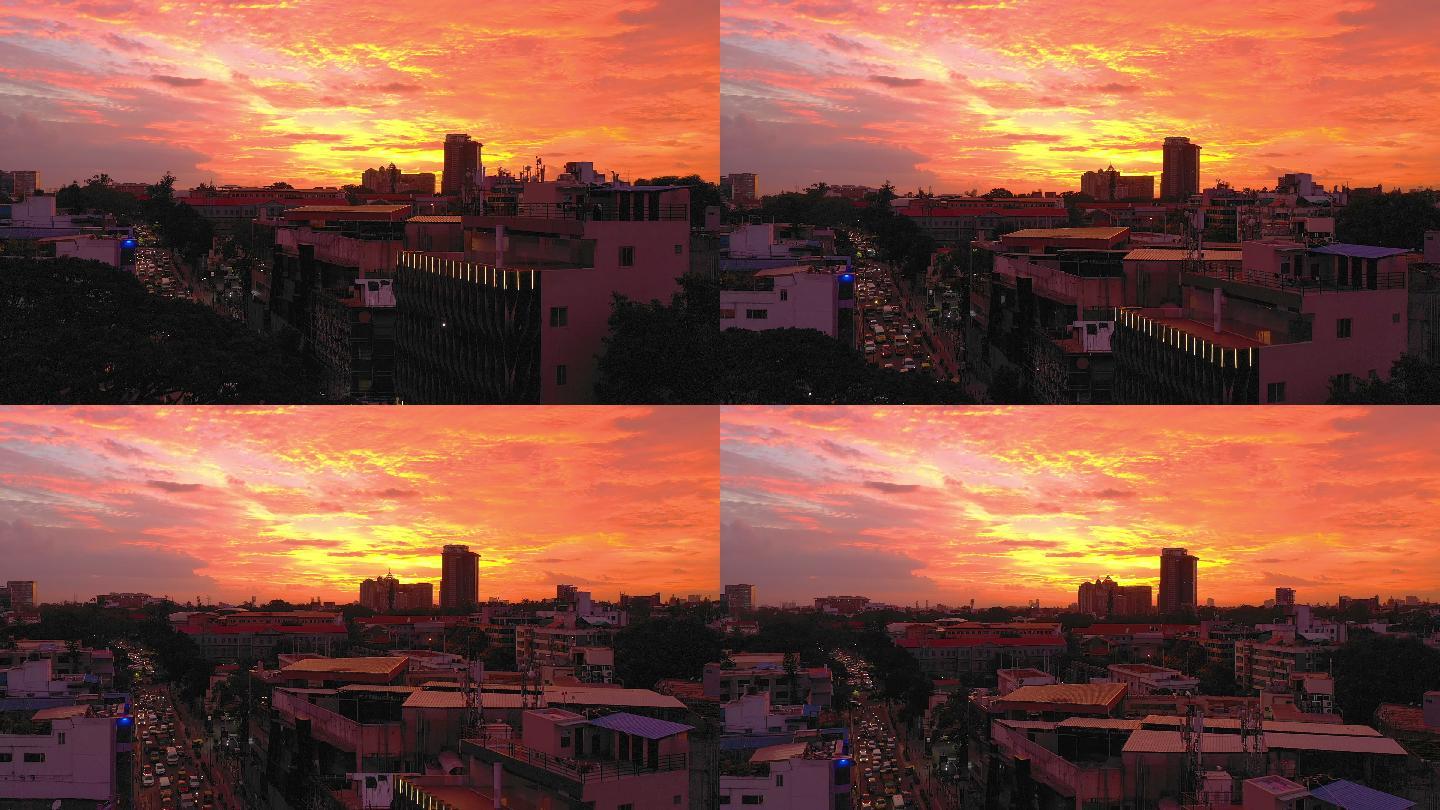 日落天空班加罗尔城市交通街道