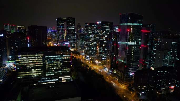 成都高新区天府三街夜景航拍视频4K