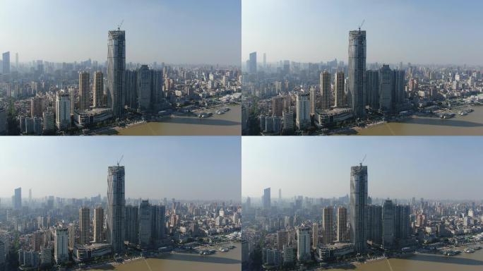 武汉城市高楼天际线长江大厦航拍