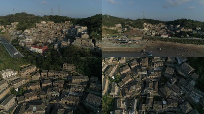 洞头花岗渔村中景老房子山村航拍4k