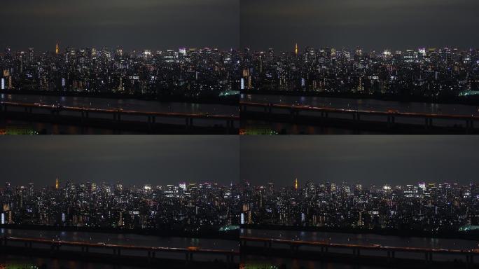 东京城市夜景夜色缤纷万家灯火密集