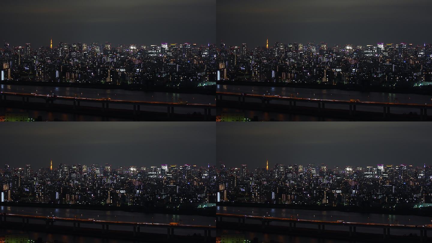 东京城市夜景夜色缤纷万家灯火密集
