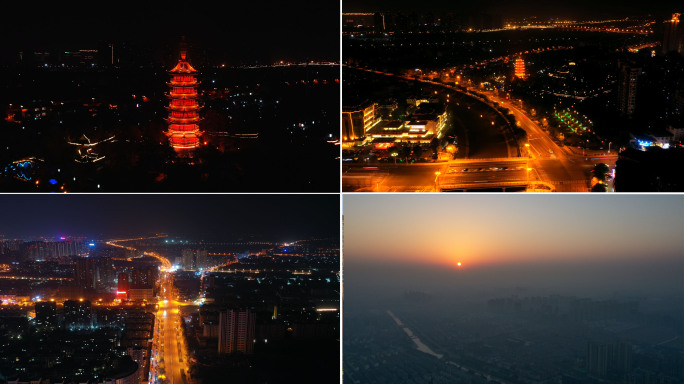 航拍丹阳夜景万善公园万善塔 延时