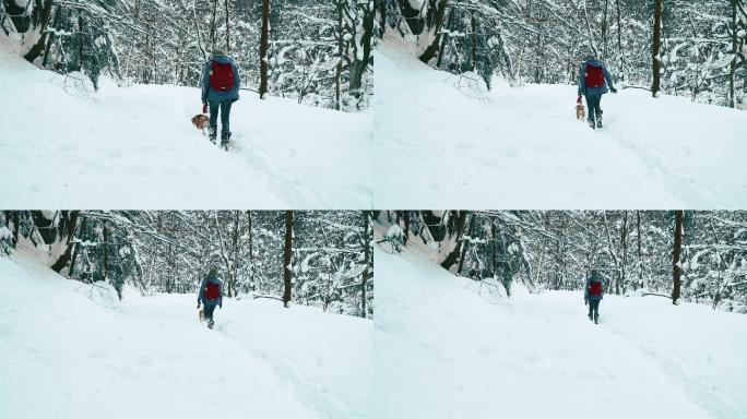 在雪地里行走的女人