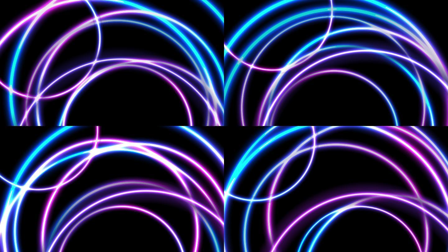 蓝紫霓虹发光的圆圈抽象运动背景