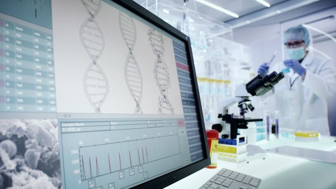 科学家在现代基因研究实验室检查DNA