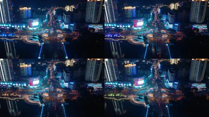三亚城市景观交通街道滨江大桥航拍全景4k