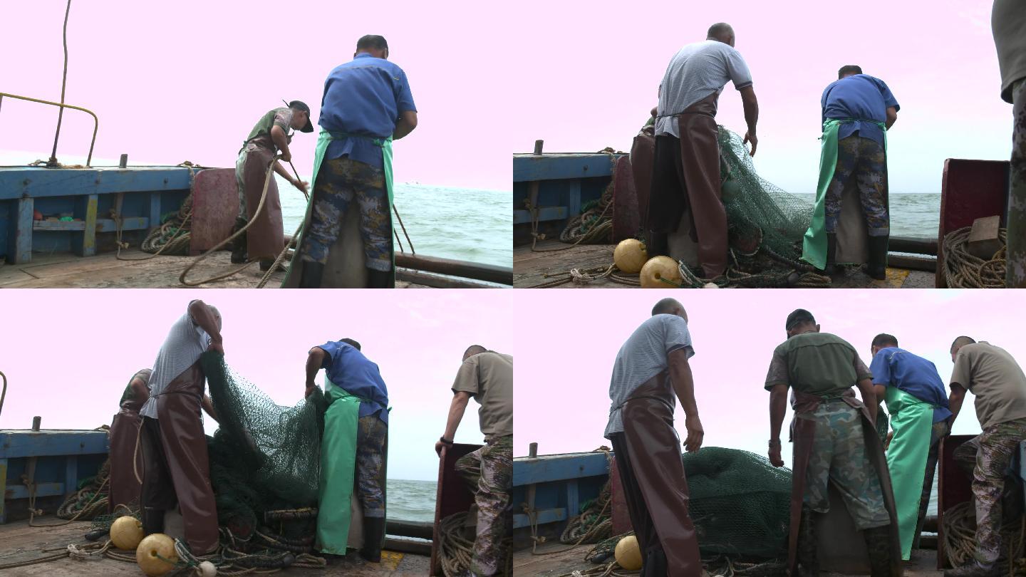 渔民捕鱼收网鳐鱼4k