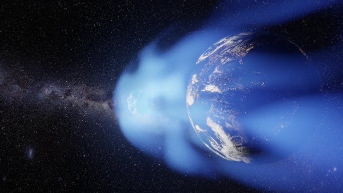 彗星在旋转的地球附近飞行