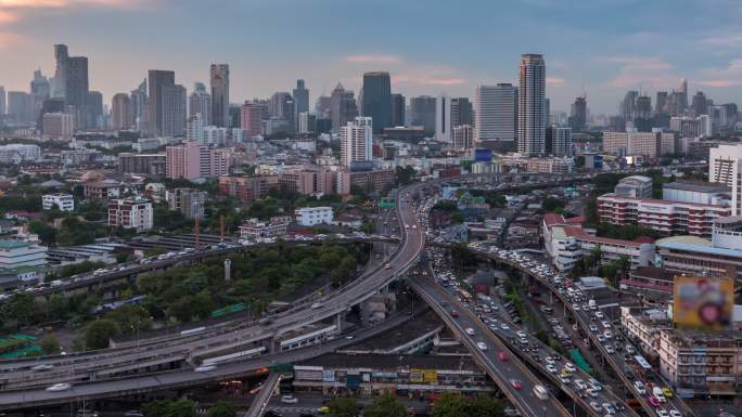 延时拍摄曼谷市中心的天际线