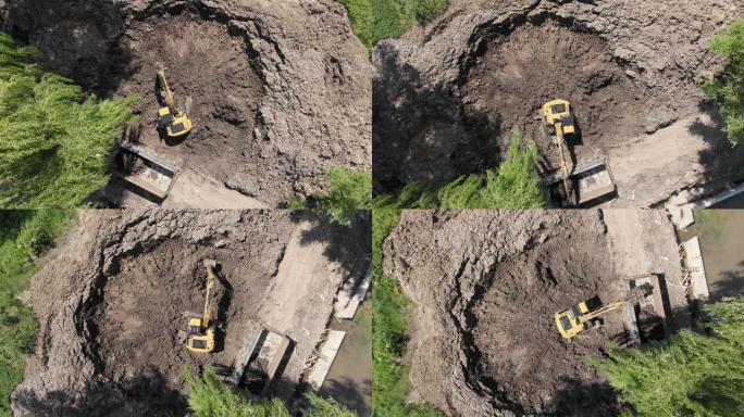 挖掘机在挖掘现场挖土